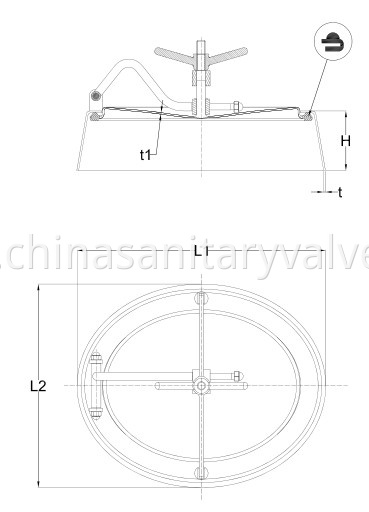 Sanitary inward Oval manway with edge